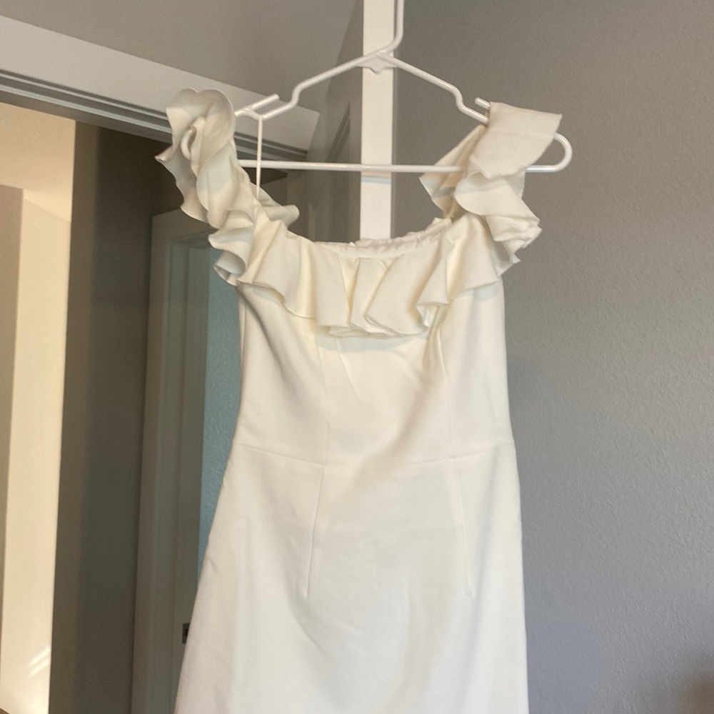 French Connection White off the shoulder ruffle dress